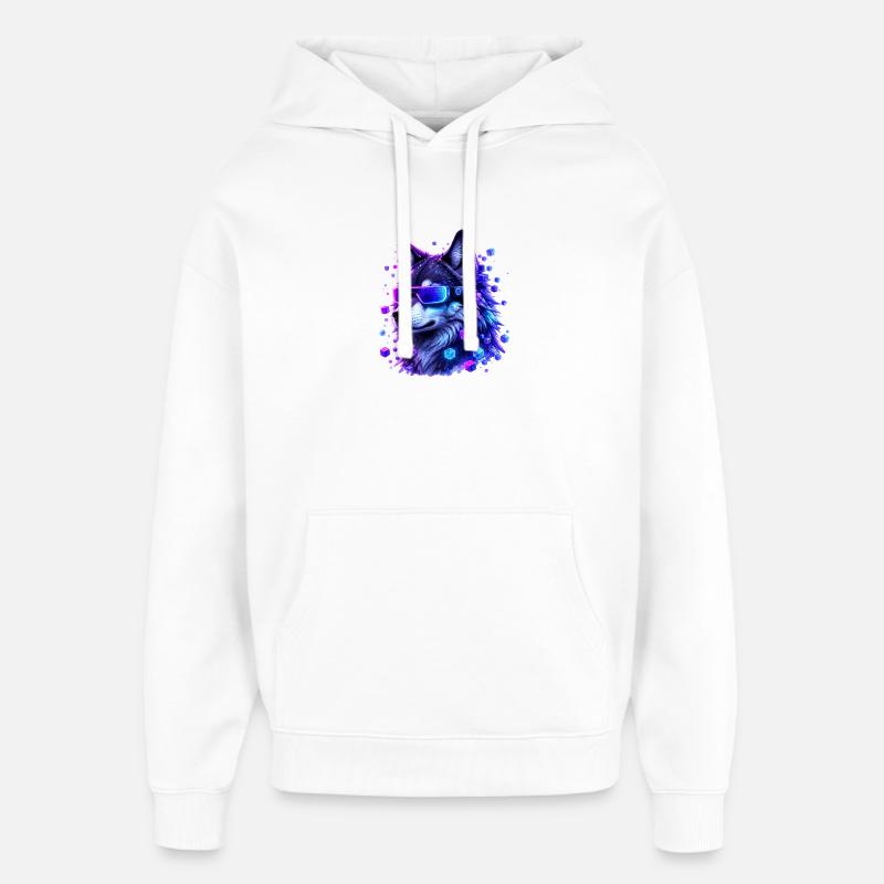 Loup néon avec VRBrille - Sweat à capuche unisexe Stanley/Stella Oversized - blanc