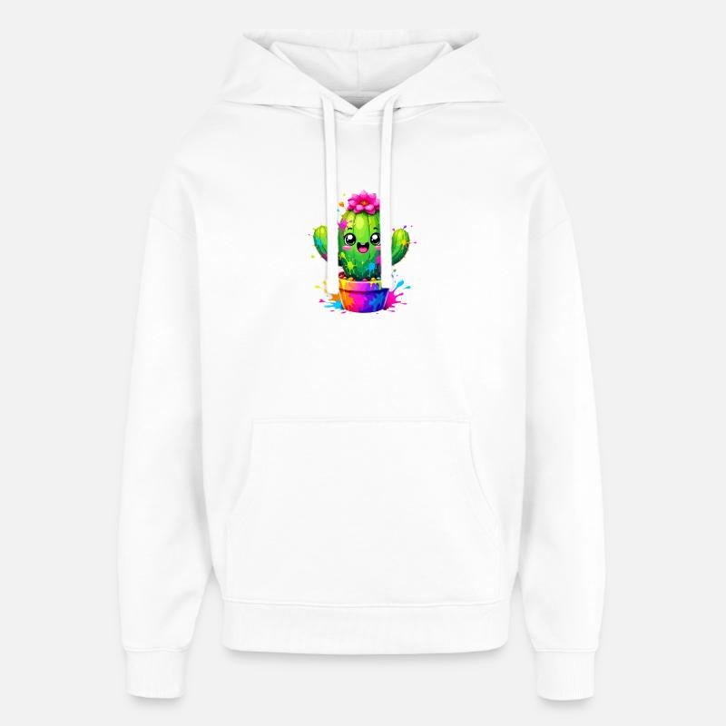 Cactus Joyeuses Fleurs Éclaboussurées - Sweat à capuche unisexe Stanley/Stella Oversized - blanc