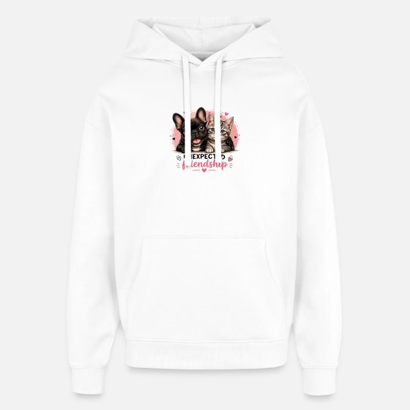 Amitié inattendue Bouledogue français et - Sweat à capuche unisexe Stanley/Stella Oversized - blanc