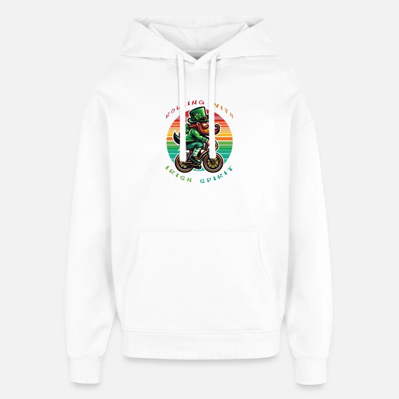 Leprechaun Cycling Saint-Patrick - Sweat à capuche unisexe Stanley/Stella Oversized - blanc