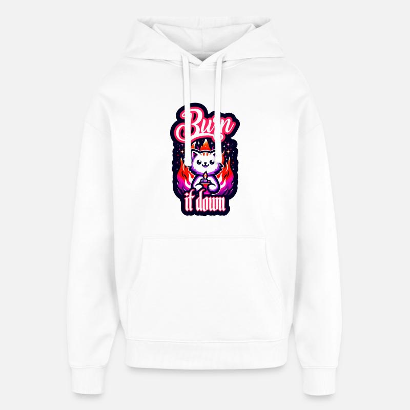 Brûlez-le | Chat avec du feu - Sweat à capuche unisexe Stanley/Stella Oversized - blanc