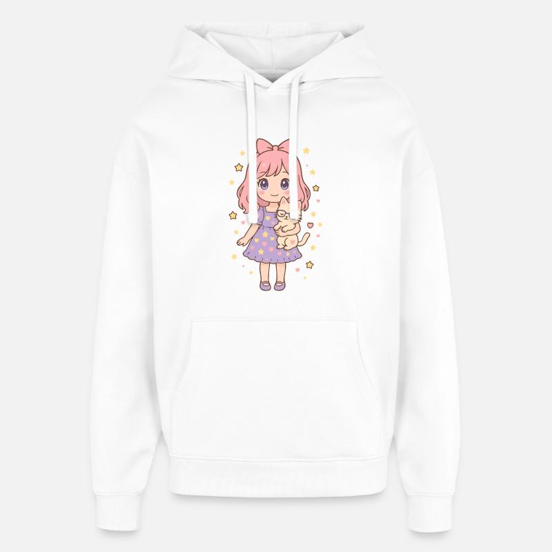 Kleines Mädchen mit Katze von Helfspawn - Oversized Unisex Hoodie von Stanley/Stella - Weiß