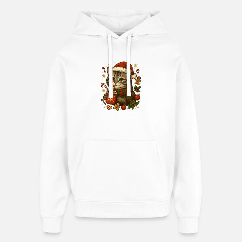 Chat à Noël - Sweat à capuche unisexe Stanley/Stella Oversized - blanc