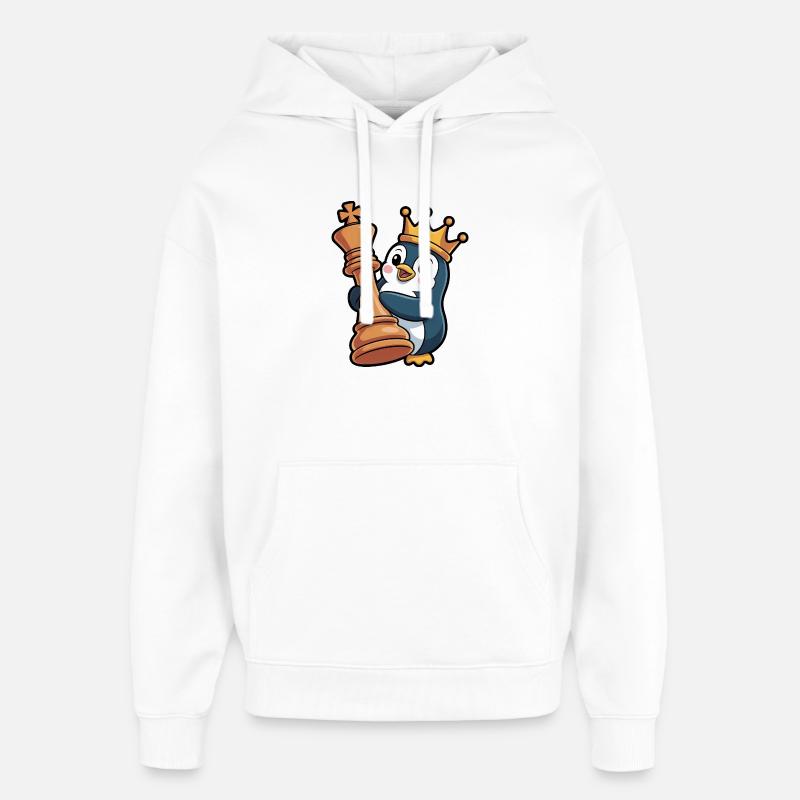 Cute Penguin Chess King Queen Brain Game - Oversized Unisex Hoodie by Stanley/Stella - white