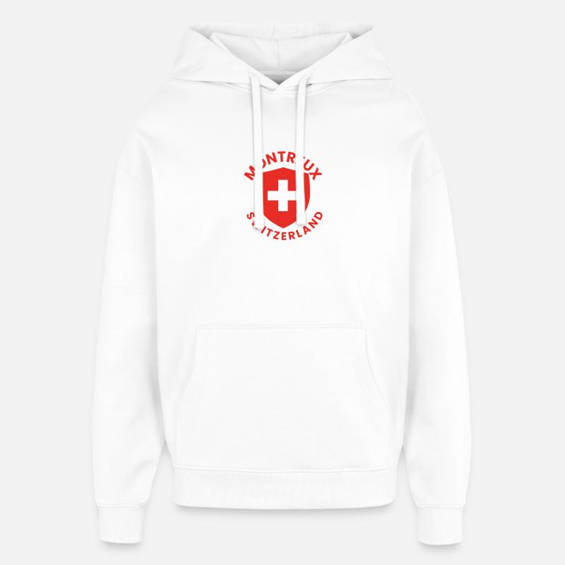 Logo du Bouclier suisse de Montreux - Sweat à capuche unisexe Stanley/Stella Oversized - blanc