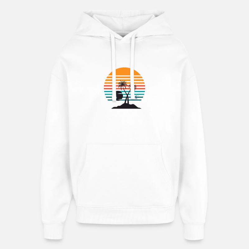 Soleil rayé palmier tropical - Sweat à capuche unisexe Stanley/Stella Oversized - blanc