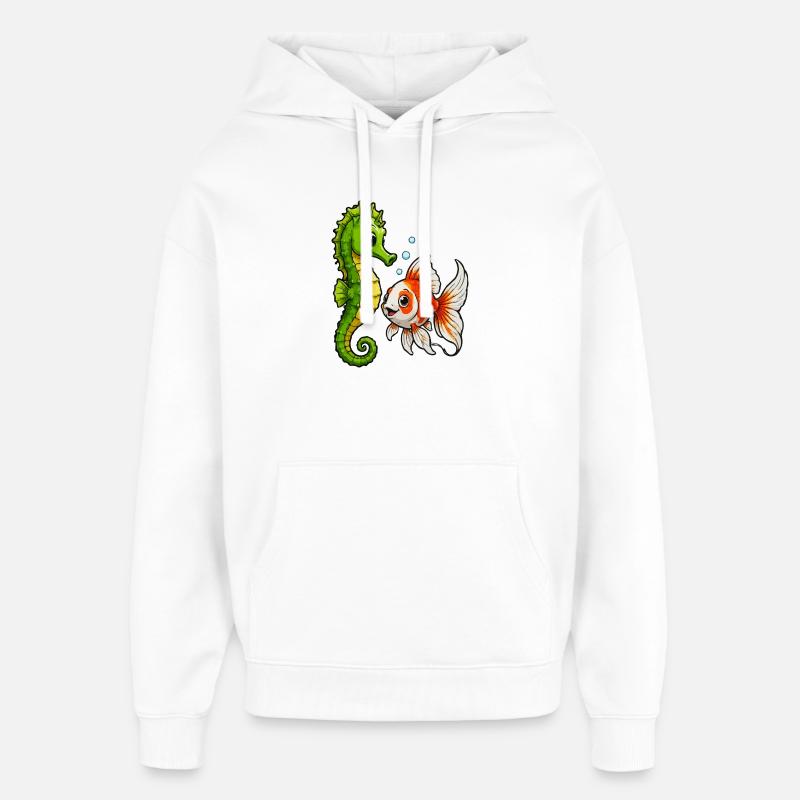 Poisson rouge hippocampe des Amis sous-marins - Sweat à capuche unisexe Stanley/Stella Oversized - blanc