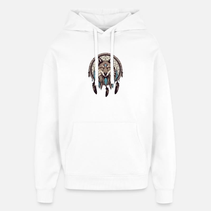 Attrape-rêves avec loup - Sweat à capuche unisexe Stanley/Stella Oversized - blanc