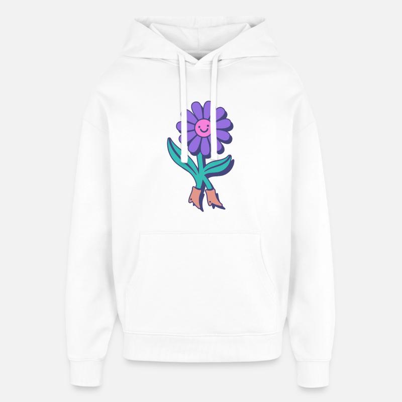 Fleur heureuse dessin animé - Sweat à capuche unisexe Stanley/Stella Oversized - blanc