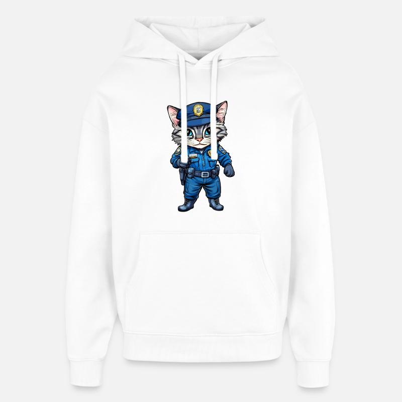Chat policier - Sweat à capuche unisexe Stanley/Stella Oversized - blanc