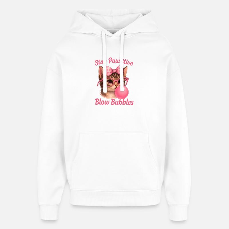 Chat mignon - Stay Pawsitive Blow Bubbles - Sweat à capuche unisexe Stanley/Stella Oversized - blanc