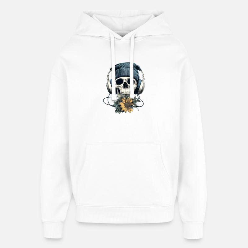 Crâne avec casque et fleurs - Sweat à capuche unisexe Stanley/Stella Oversized - blanc