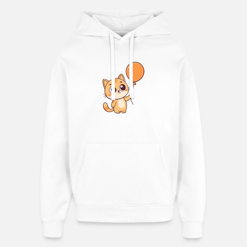 Chaton Ballon Orange Kawaii - Sweat à capuche unisexe Stanley/Stella Oversized - blanc