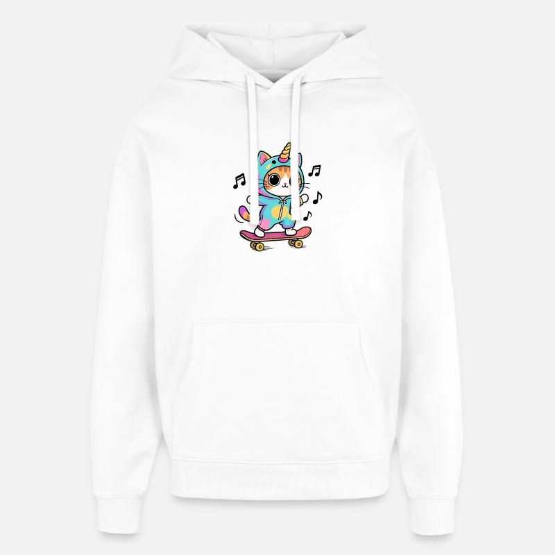 Chat Licorne - Sweat à capuche unisexe Stanley/Stella Oversized - blanc