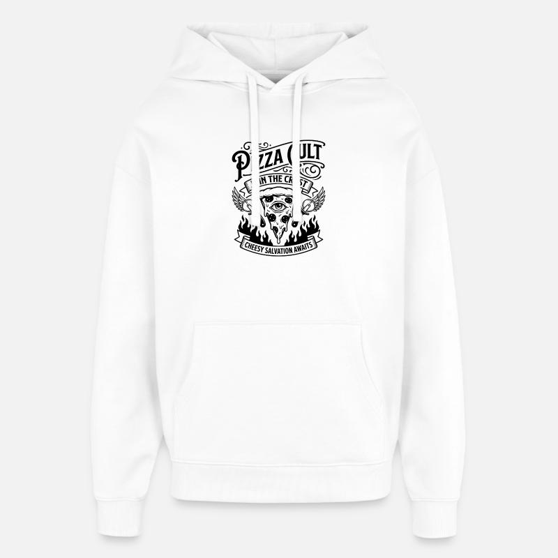 Secte de la pizza Salut au fromage - Sweat à capuche unisexe Stanley/Stella Oversized - blanc
