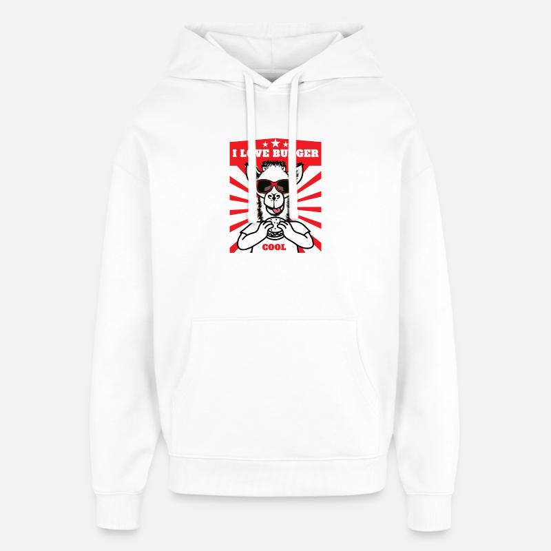 J’aime Burger Lama Dessin animé Graphique - Sweat à capuche unisexe Stanley/Stella Oversized - blanc