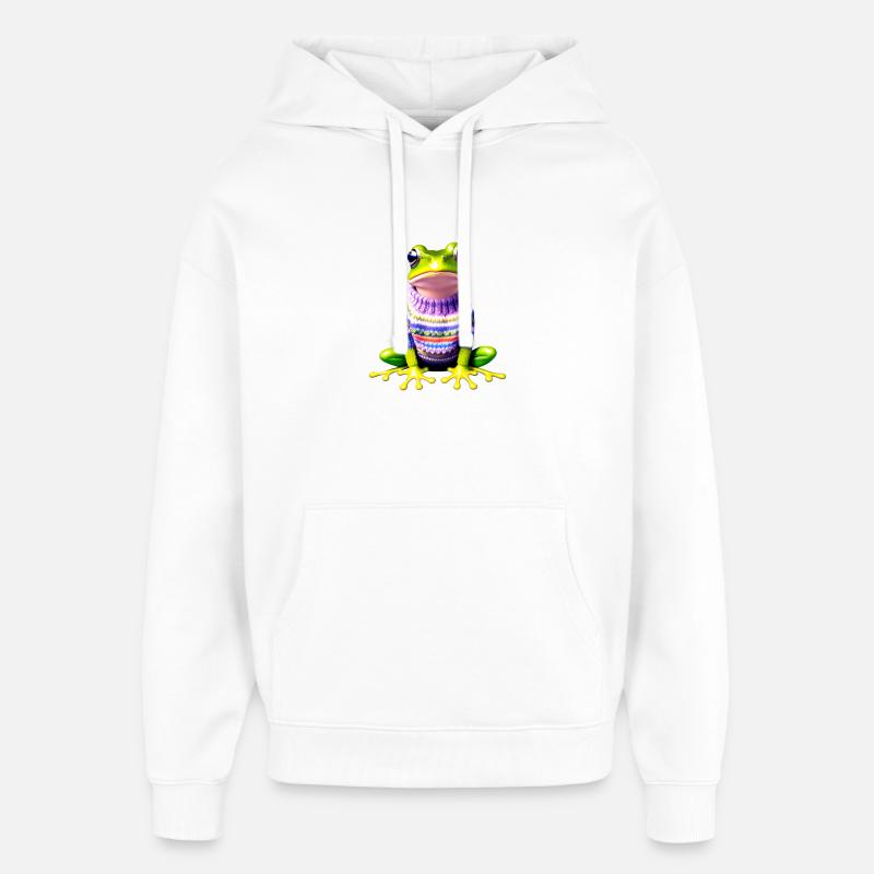 Kleiner Regenbogenfrosch mit Norweger-Pullover - Oversized Unisex Hoodie von Stanley/Stella - Weiß