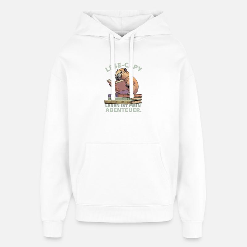 Lecture - Capybara : le rat de bibliothèque - Sweat à capuche unisexe Stanley/Stella Oversized - blanc