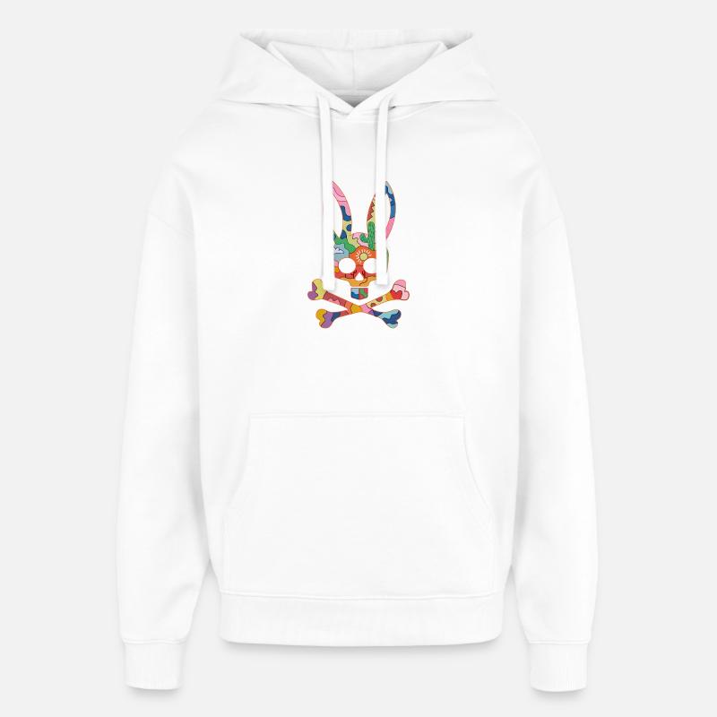 Écusson de lapin crâne arc-en-ciel - Sweat à capuche unisexe Stanley/Stella Oversized - blanc