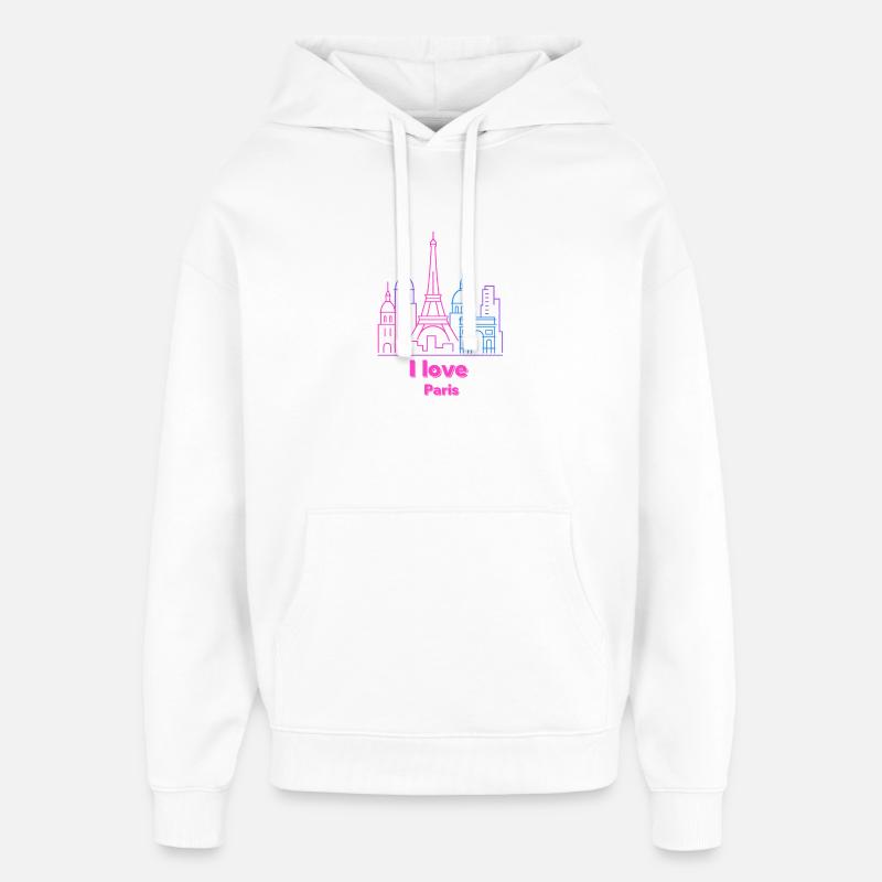 Paris Neon Skyline Silhouette Capitale - Sweat à capuche unisexe Stanley/Stella Oversized - blanc