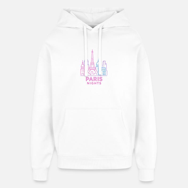 Néon Paris Nights Skyline Silhouette - Sweat à capuche unisexe Stanley/Stella Oversized - blanc