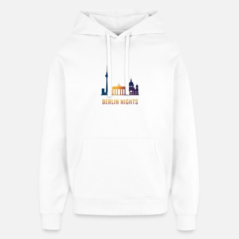 Skyline de la nuit de Berlin - Sweat à capuche unisexe Stanley/Stella Oversized - blanc