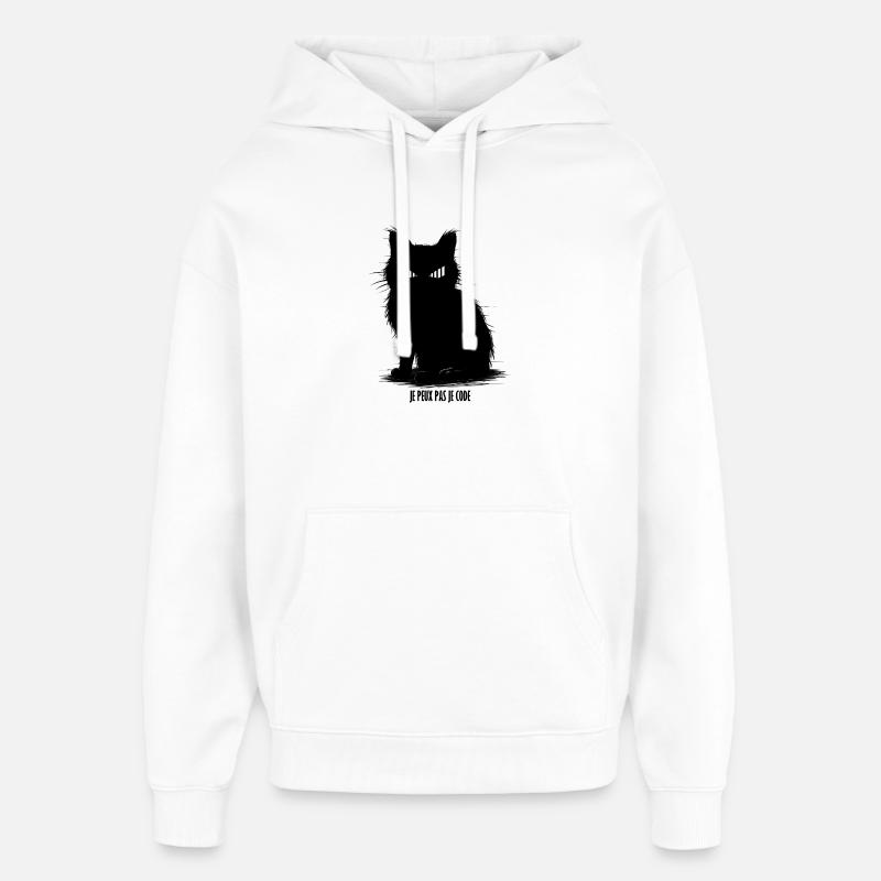 Chat geek noir silhouette féroce - Sweat à capuche unisexe Stanley/Stella Oversized - blanc