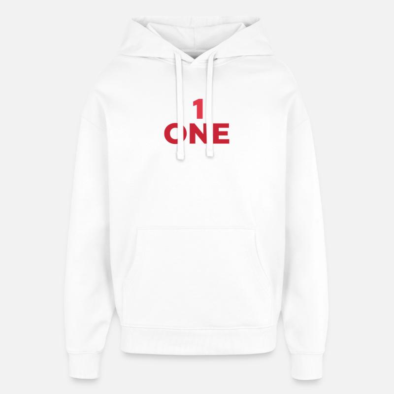 DESIGNE CHIFFRE UN EN ROUGE - Sweat à capuche unisexe Stanley/Stella Oversized - blanc