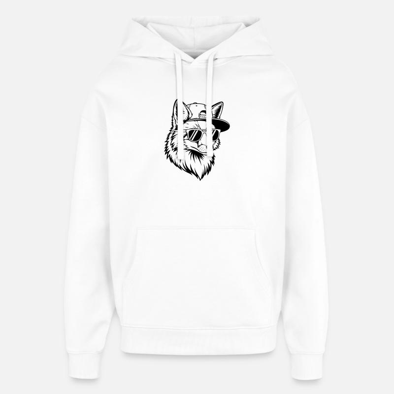 Cool fox with cap and sunglasses - Oversized Unisex Hoodie by Stanley/Stella - white