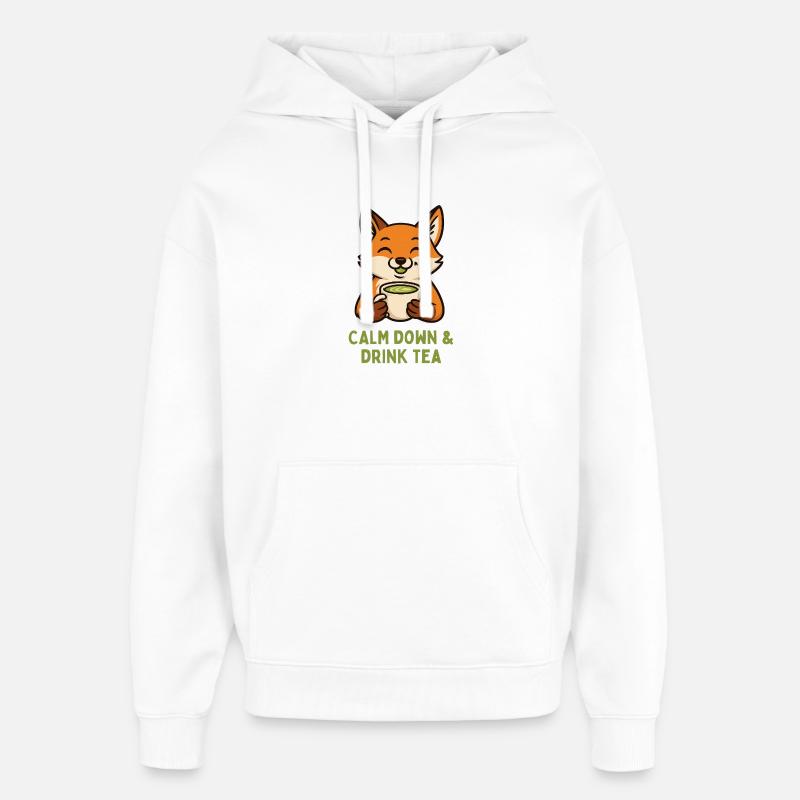 Fox relaxing drinking tea - Oversized Unisex Hoodie by Stanley/Stella - white