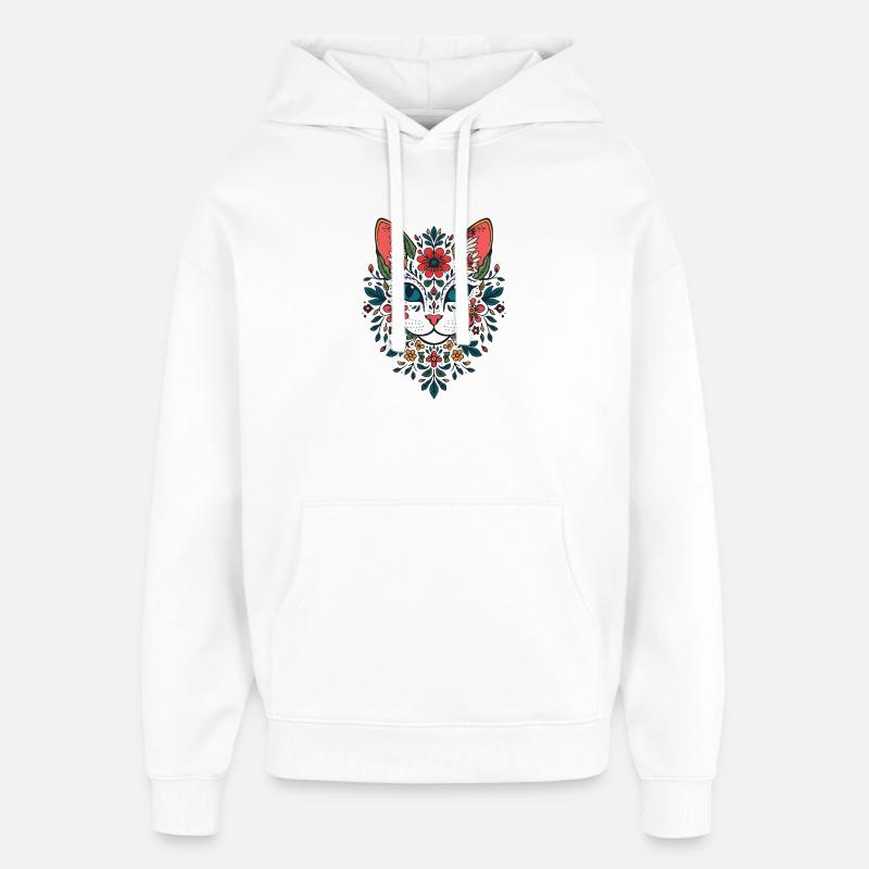 Portrait du chat fleur - Sweat à capuche unisexe Stanley/Stella Oversized - blanc