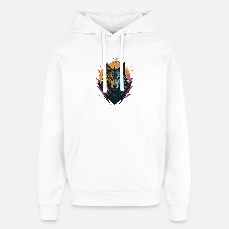 Loup double face soleil lune - Sweat à capuche unisexe Stanley/Stella Oversized - blanc