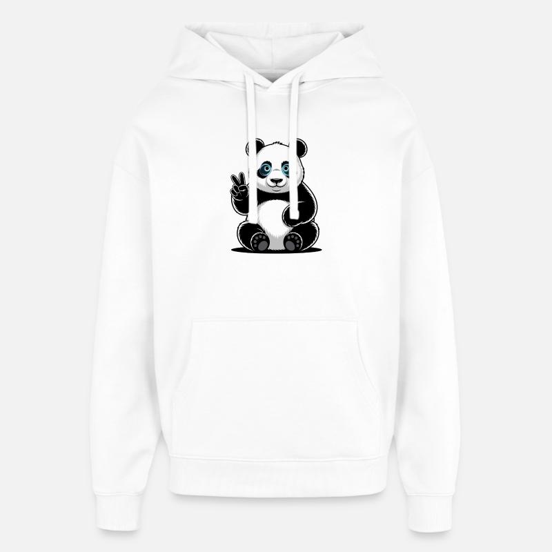 Dessin animé Panda Peace Sign - Sweat à capuche unisexe Stanley/Stella Oversized - blanc