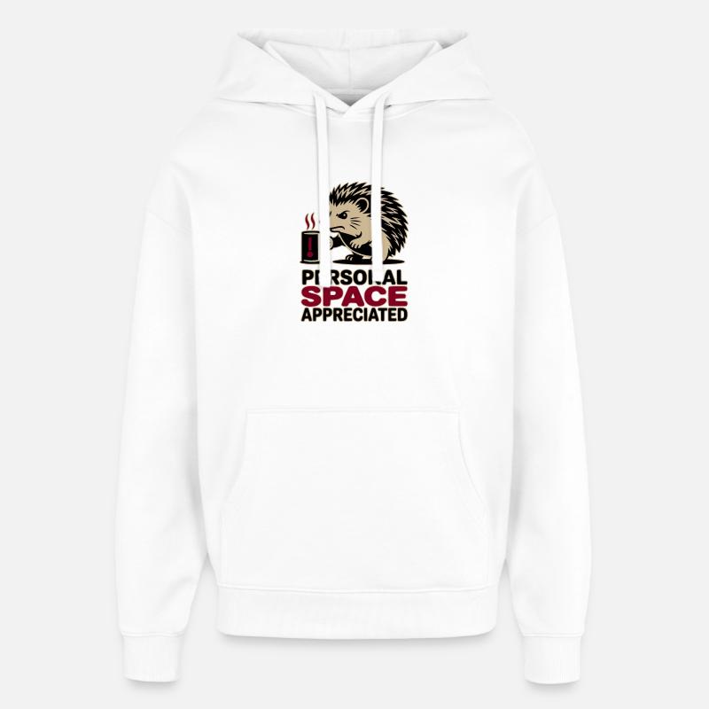 Grumpy Hedgehog Personal Space Introvert Coffee - Oversized Unisex Hoodie by Stanley/Stella - white