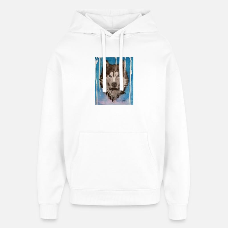 Conception aquarelle Husky - Sweat à capuche unisexe Stanley/Stella Oversized - blanc