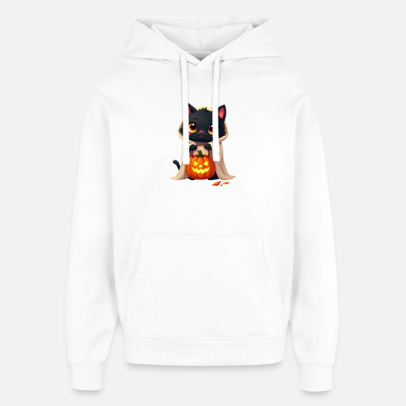 Chat d’Halloween avec citrouille d’Halloween - Sweat à capuche unisexe Stanley/Stella Oversized - blanc