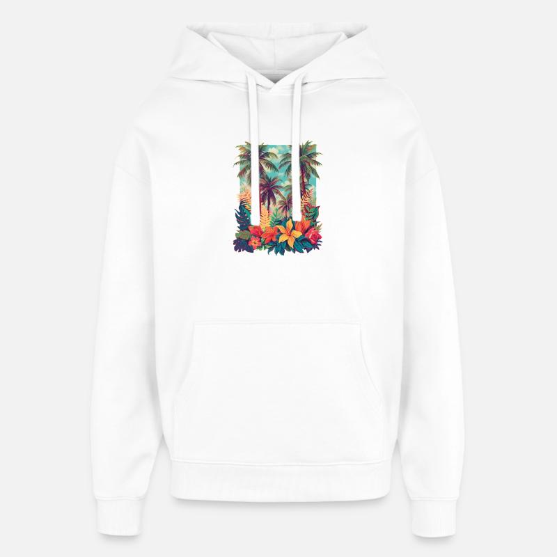Plage des Fleurs Tropicales - Sweat à capuche unisexe Stanley/Stella Oversized - blanc