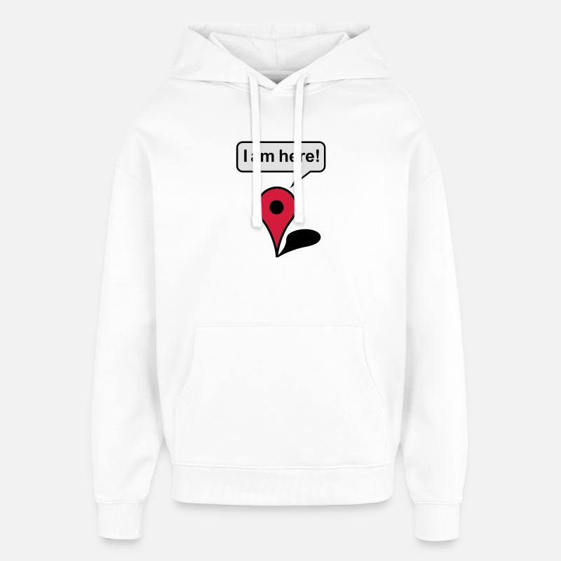 I am here! Google Maps - Sweat à capuche unisexe Stanley/Stella Oversized - blanc