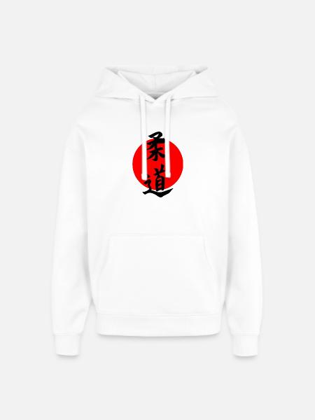 Judo i japansk kanji-skrift med rød sol - Hættetrøje unisex Stanley/Stella Oversized - hvid