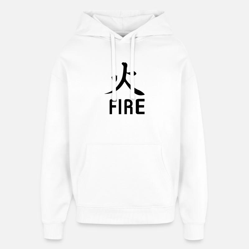 Kanji de feu avec le texte - Sweat à capuche unisexe Stanley/Stella Oversized - blanc