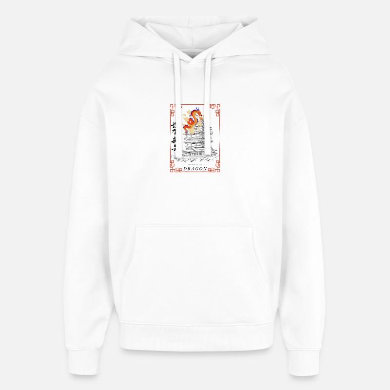 Dragon chinois ART - Sweat à capuche unisexe Stanley/Stella Oversized - blanc