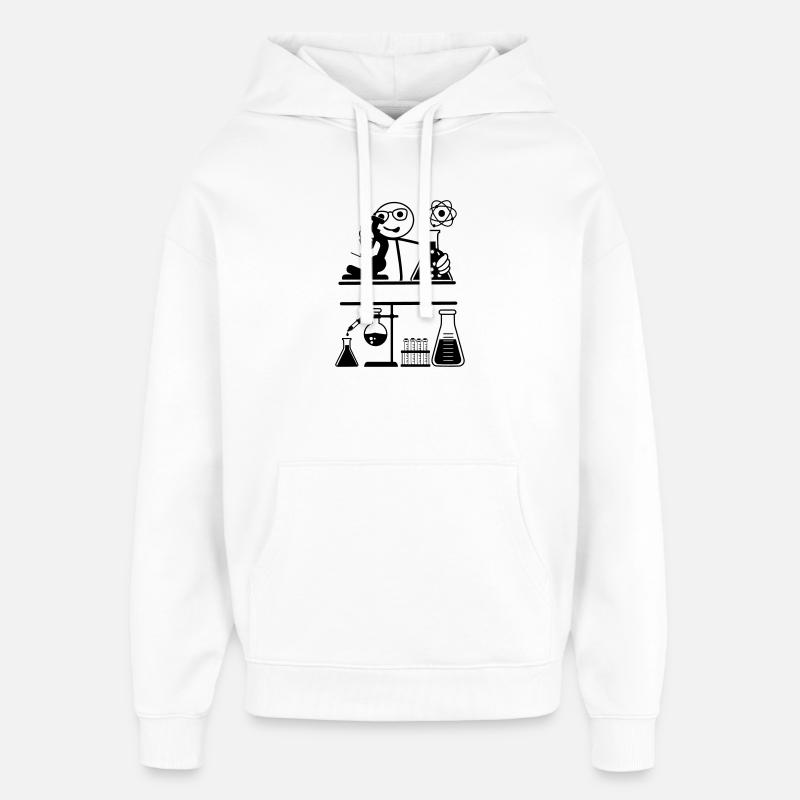 Lab with stickmen looking into microscope - Oversized Unisex Hoodie by Stanley/Stella - white