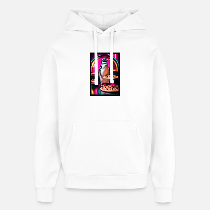 Pingouin au Pizza Neon Diner - Sweat à capuche unisexe Stanley/Stella Oversized - blanc