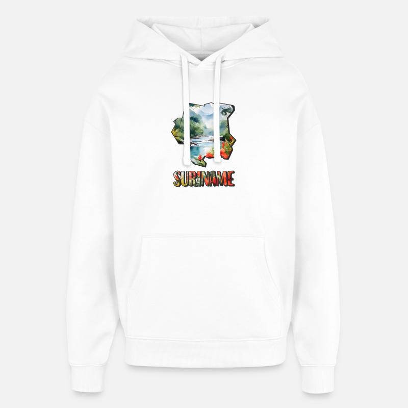 Carte à l’aquarelle du Suriname - Sweat à capuche unisexe Stanley/Stella Oversized - blanc