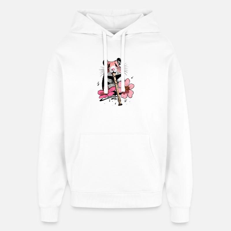 Hamster avec fleurs et flûte - Sweat à capuche unisexe Stanley/Stella Oversized - blanc
