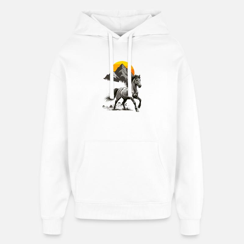 Coucher de soleil au sommet galopant - Sweat à capuche unisexe Stanley/Stella Oversized - blanc