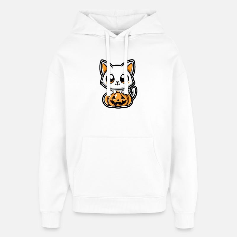 Chat Halloween Chat Bande dessinée - Sweat à capuche unisexe Stanley/Stella Oversized - blanc