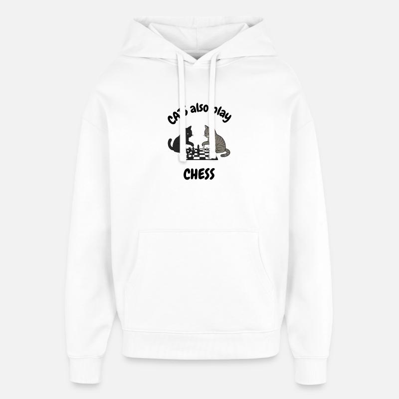Cat also play chess - Sweat à capuche unisexe Stanley/Stella Oversized - blanc