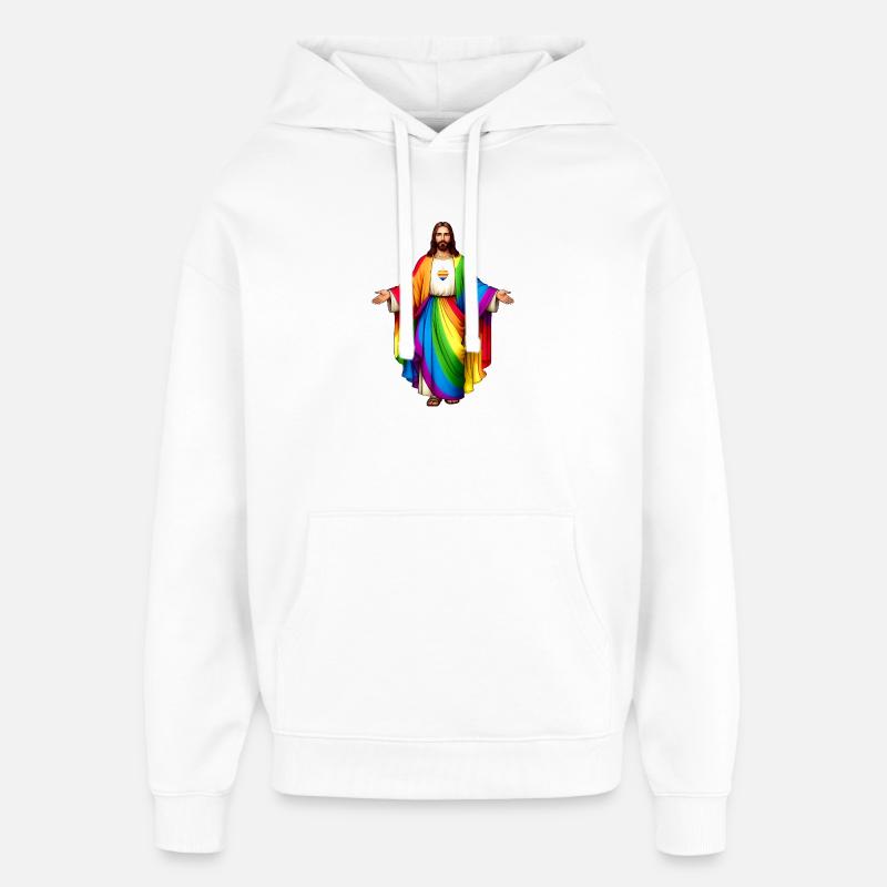 Jesus Arc en Ciel Coeur Pride - Sweat à capuche unisexe Stanley/Stella Oversized - blanc