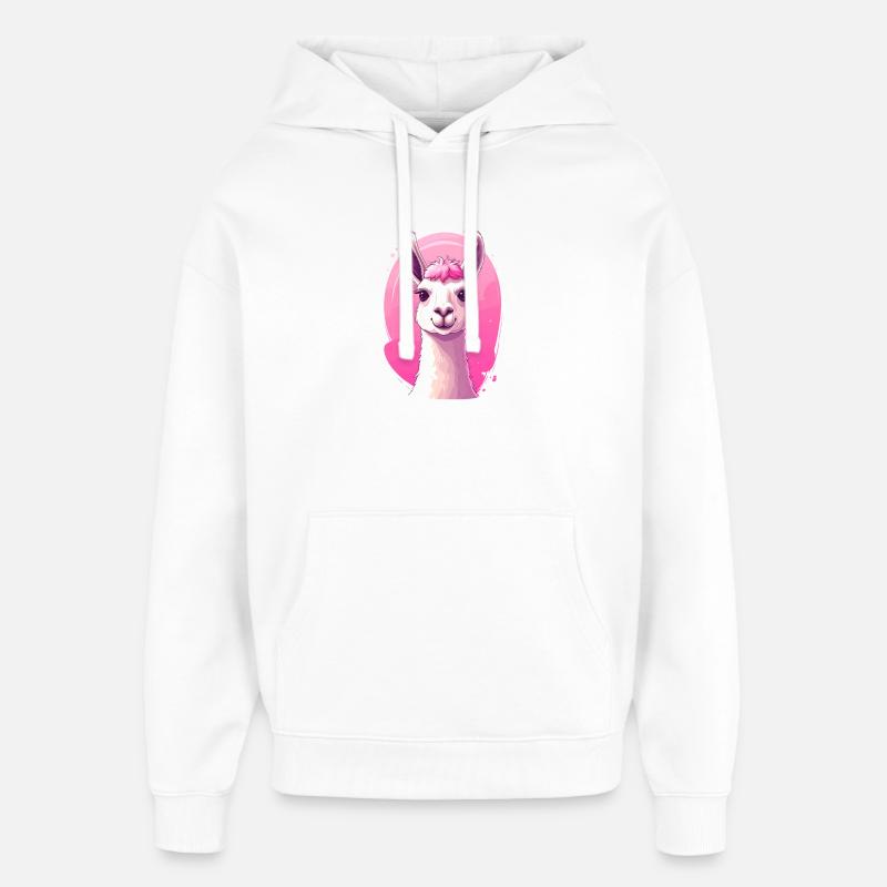 Lama / Alpaga devant le rose - Sweat à capuche unisexe Stanley/Stella Oversized - blanc
